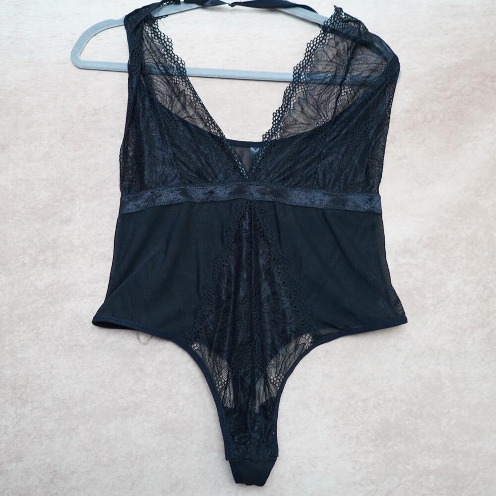 Black Lace Mesh Halter Bodysuit XL Lingerie